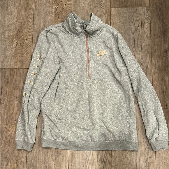 Nike Gray Rose Gold Half Zip Hoodie Sweatshirt Sporty Athletic Gym Size Medium - Picture 1 of 9